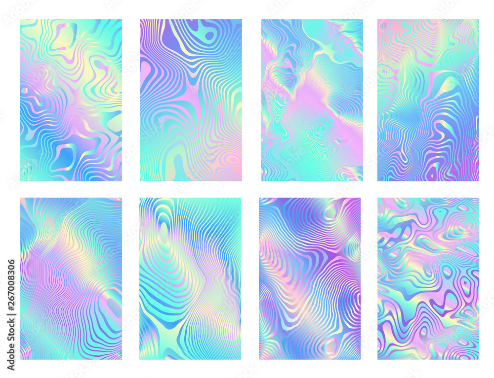 Set of Unicorn Holographic Light Zebra Patterns Textures - Iridescent Rainbow Hologram Foil Material Background