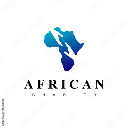 African Charity Logo With Helping Hand Symbol Silhouette in Africa Map Background