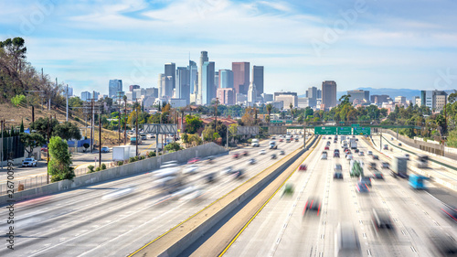 Bild auf Leinwand Los Angeles City Freeway Traffic At Sunny Day