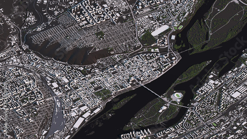 Krasnoyarsk map in 3d isometric landscape roads and buildings