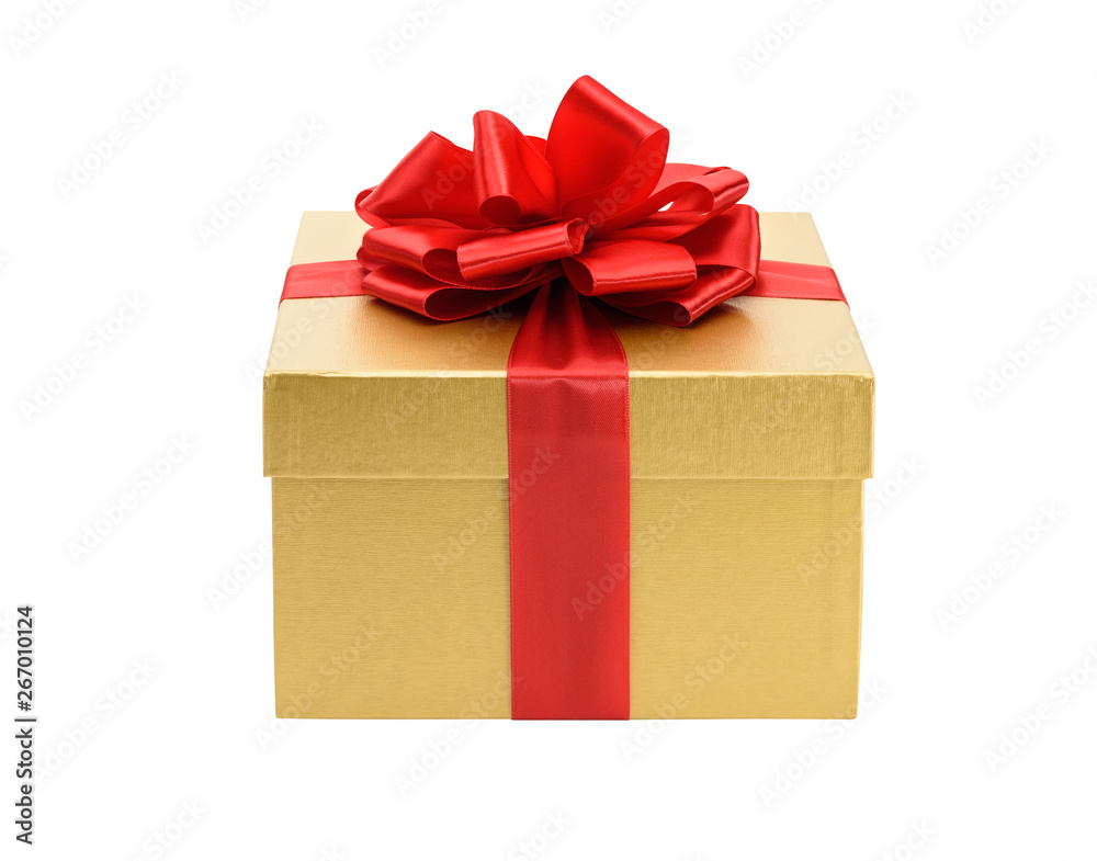 Golden gift box isolated on a white background Golden gift box isolated on a white background