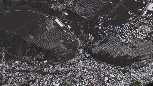 Krasnoyarsk map in 3d isometric landscape roads and buildings