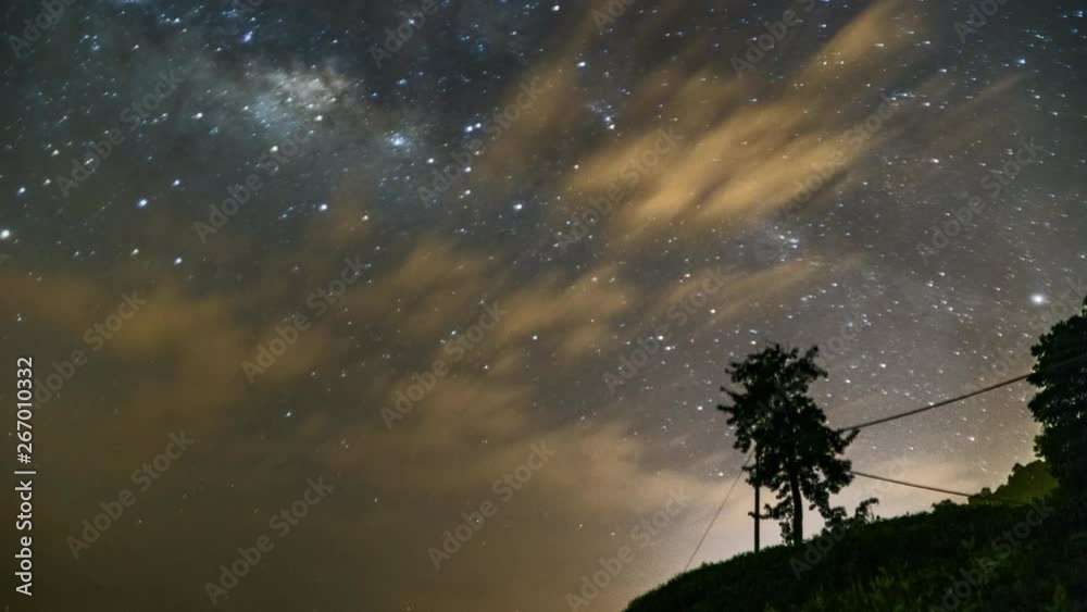 The Milky Way galaxy moving over the mountain range on a background ...