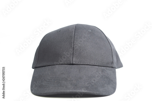 Close up black cap, or snapback isolated on white background.