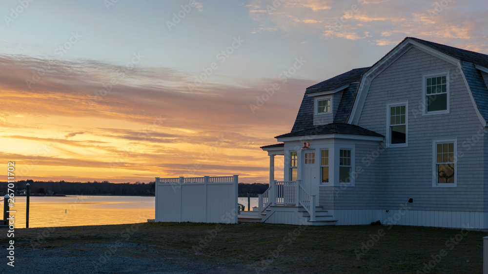 Beautiful sunset over beach vacation house Beautiful sunset over beach vacation house