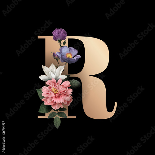 Floral letter R font