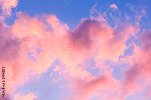Fototapeta Naklejka Na Ścianę i Meble -  Blue sky clouds, background of purple sunset sky. 