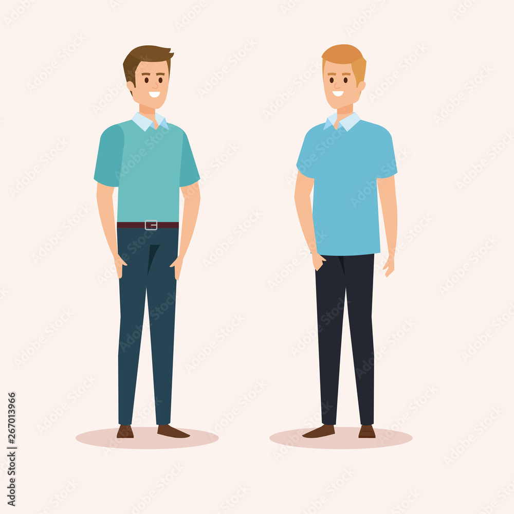 set of happy men with hairstyle and casual clothes set of happy men with hairstyle and casual clothes