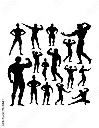 Bodybuilder silhouettes. Good use for symbol  logo  web icon  mascot  sign  or any design you want.