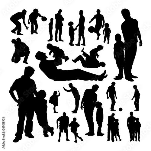 Father and son silhouettes. Good use for symbol, logo, web icon, mascot, sign, or any design you want.