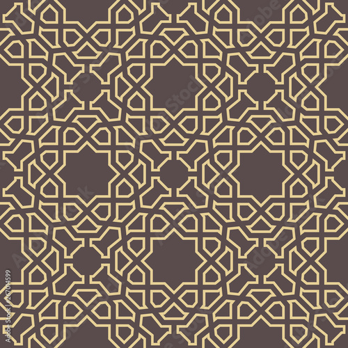 Seamless background for your designs. Modern brown and golden ornament. Geometric abstract pattern
