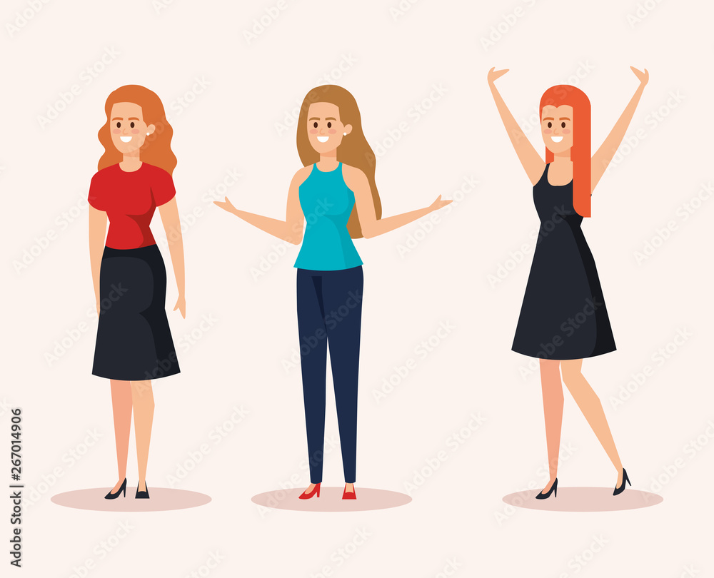set of nice women with casual clothes and hairstyle set of nice women with casual clothes and hairstyle