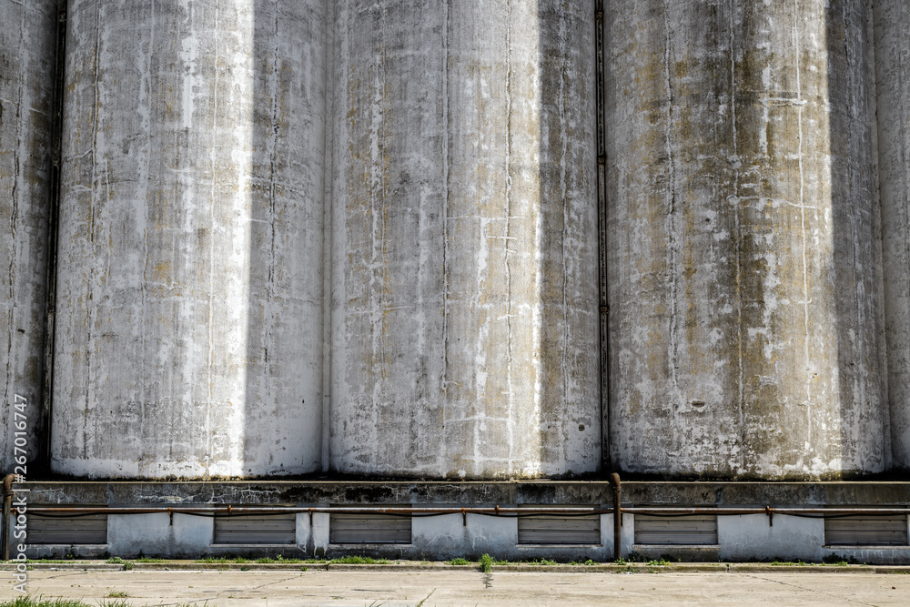 Abandoned concrete silos seen from the front Abandoned concrete silos seen from the front