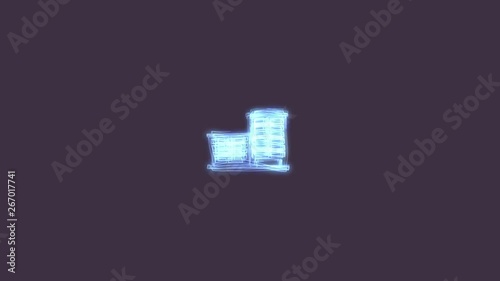 Digital outline of buildings on black background photo