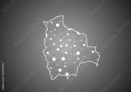 Vector wireframe mesh polygonal of bolivia map. Abstract global connection structure. Map connected with lines and dots. Geometric world concept.  digital data visualization, infographics.