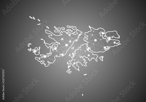 Vector wireframe mesh polygonal of falkland Islands map. Abstract global connection structure. Map connected with lines and dots. Geometric world concept. digital data visualization, infographics.
