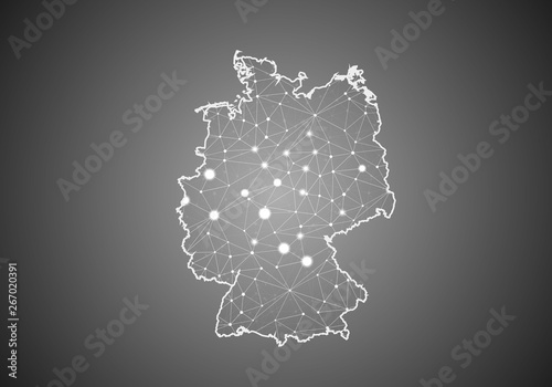 Vector wireframe mesh polygonal of germany map. Abstract global connection structure. Map connected with lines and dots. Geometric world concept.  digital data visualization, infographics. photo