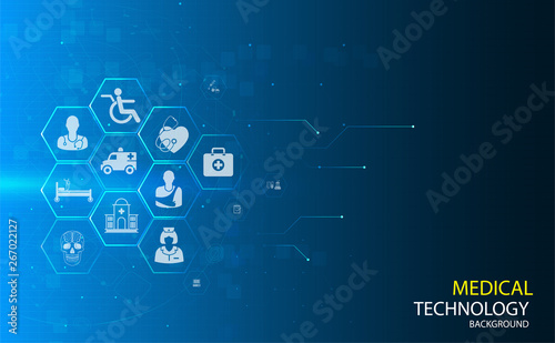Medical health care science innovation concept pattern icon on blue background.Vector illustration.