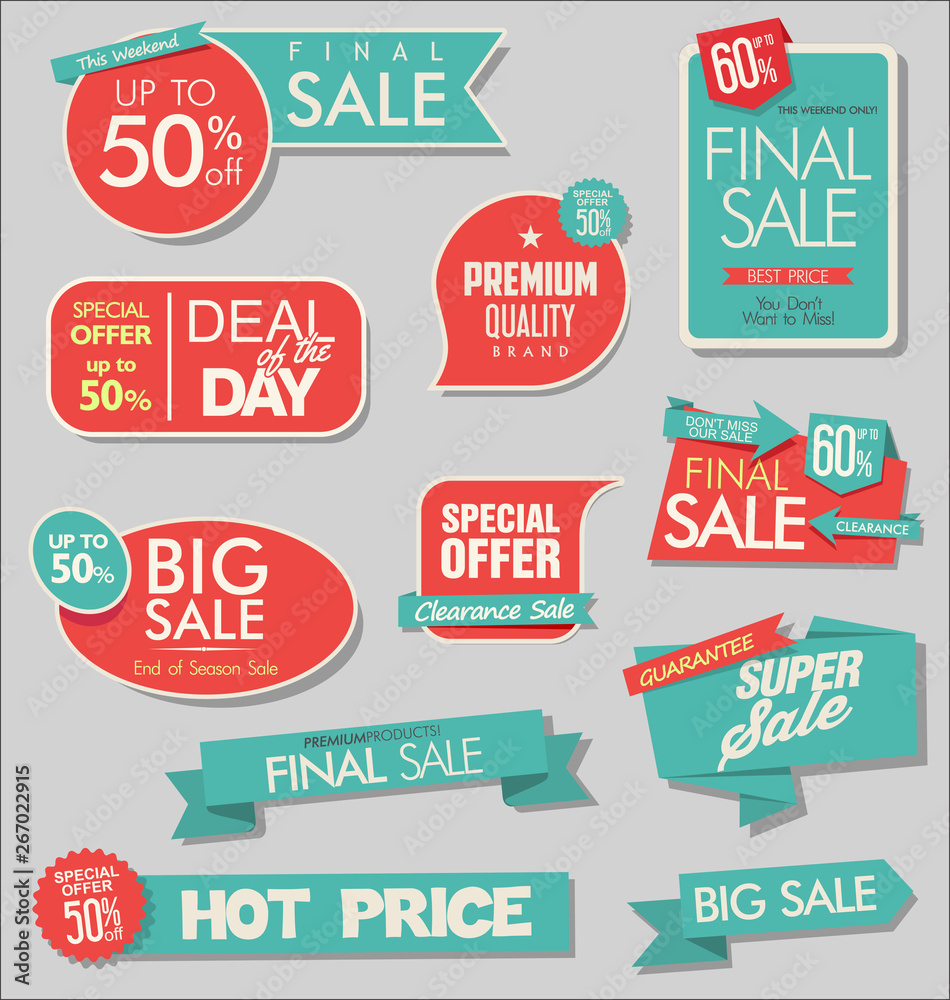 Sale banner templates design and special offer tags collection