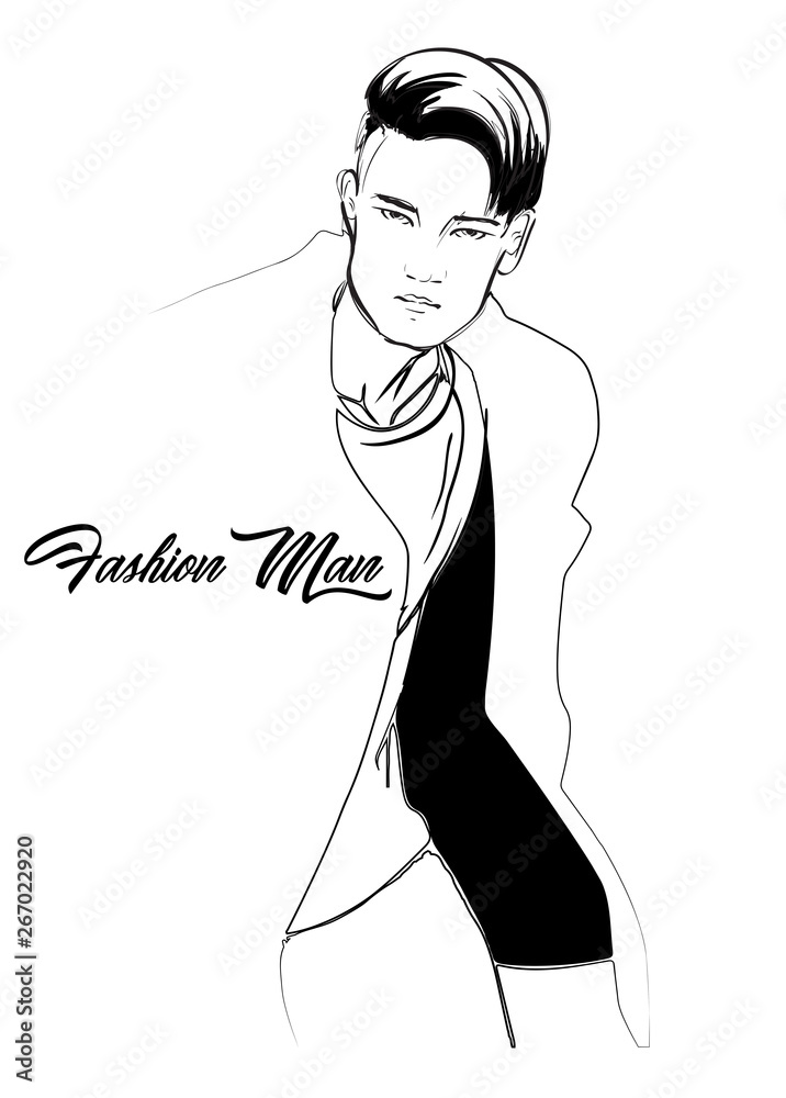 Stylish fashion man. Stylish handsome man in fashion clothes. Sketches on a white background. Vector illustration. Stylish fashion man. Stylish handsome man in fashion clothes. Sketches on a white background. Vector illustration.