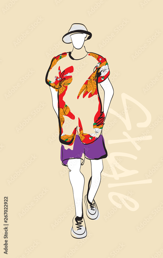 Stylish fashion man. Stylish handsome man in fashion clothes. Sketches on a brown background. Vector illustration. Stylish fashion man. Stylish handsome man in fashion clothes. Sketches on a brown background. Vector illustration.