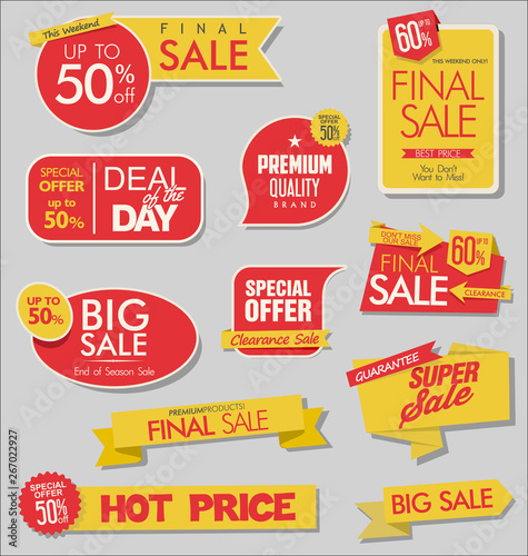 Sale banner templates design and special offer tags collection