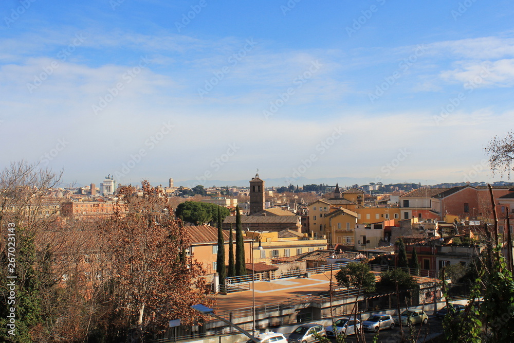 Cityscape of Rome, Italy, a view from the Gianicolo (Janiculum) hill