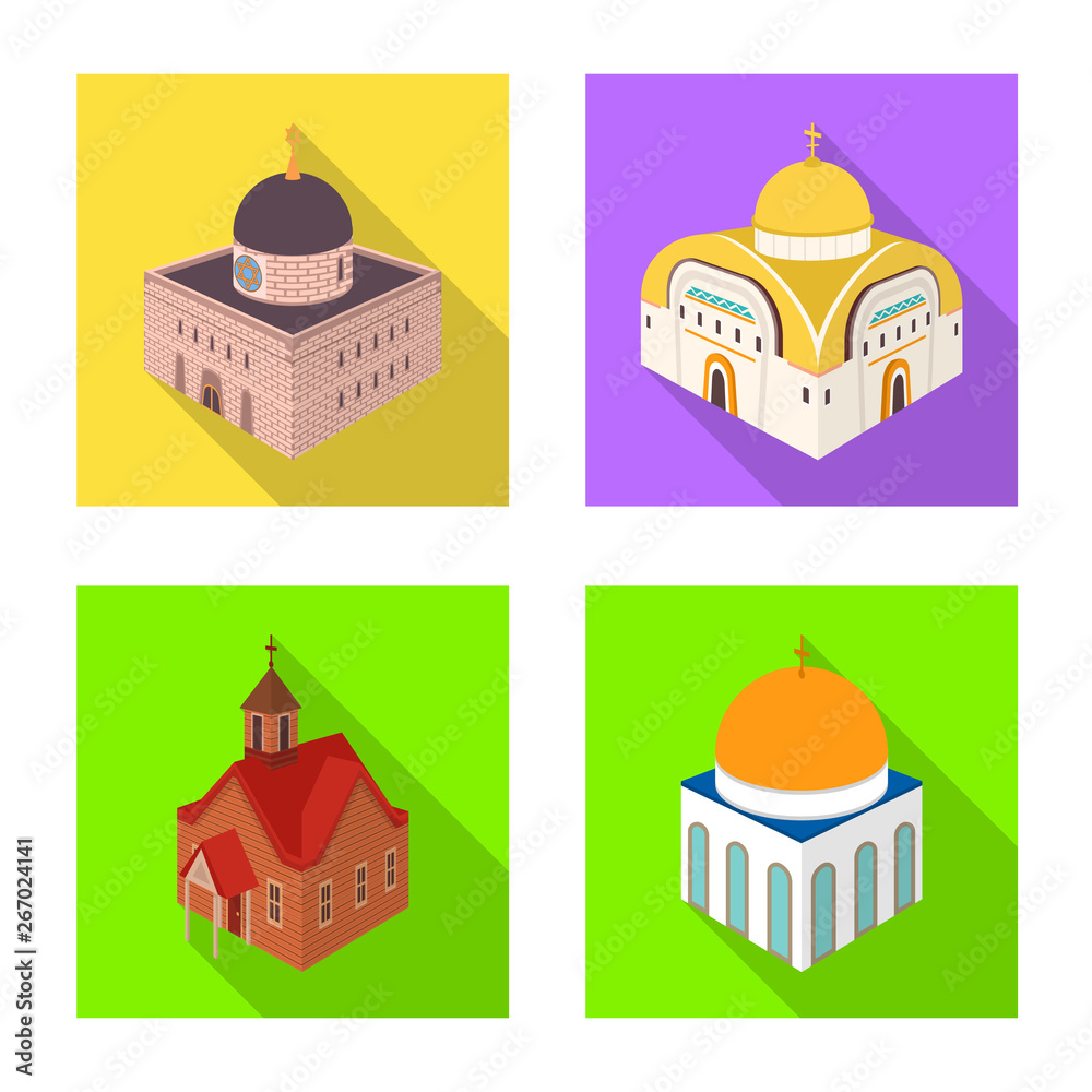 Isolated object of temple and historic symbol. Set of temple and faith stock symbol for web.