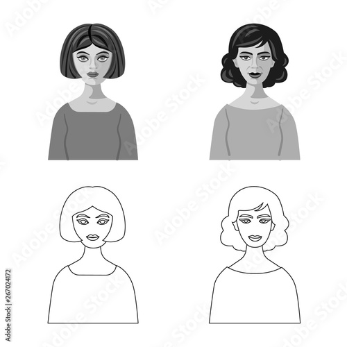 Isolated object of hairstyle and profession  sign. Set of hairstyle and character  stock symbol for web.