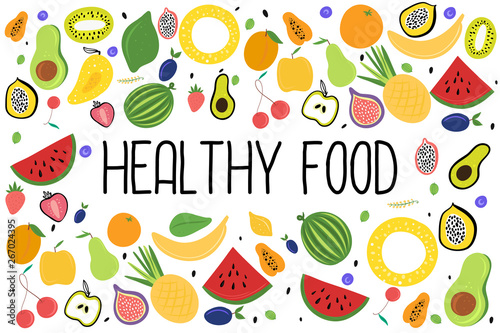 Fototapeta Naklejka Na Ścianę i Meble -  Healthy food and healthy diet. Organic and fresh fruit vector illustration.
