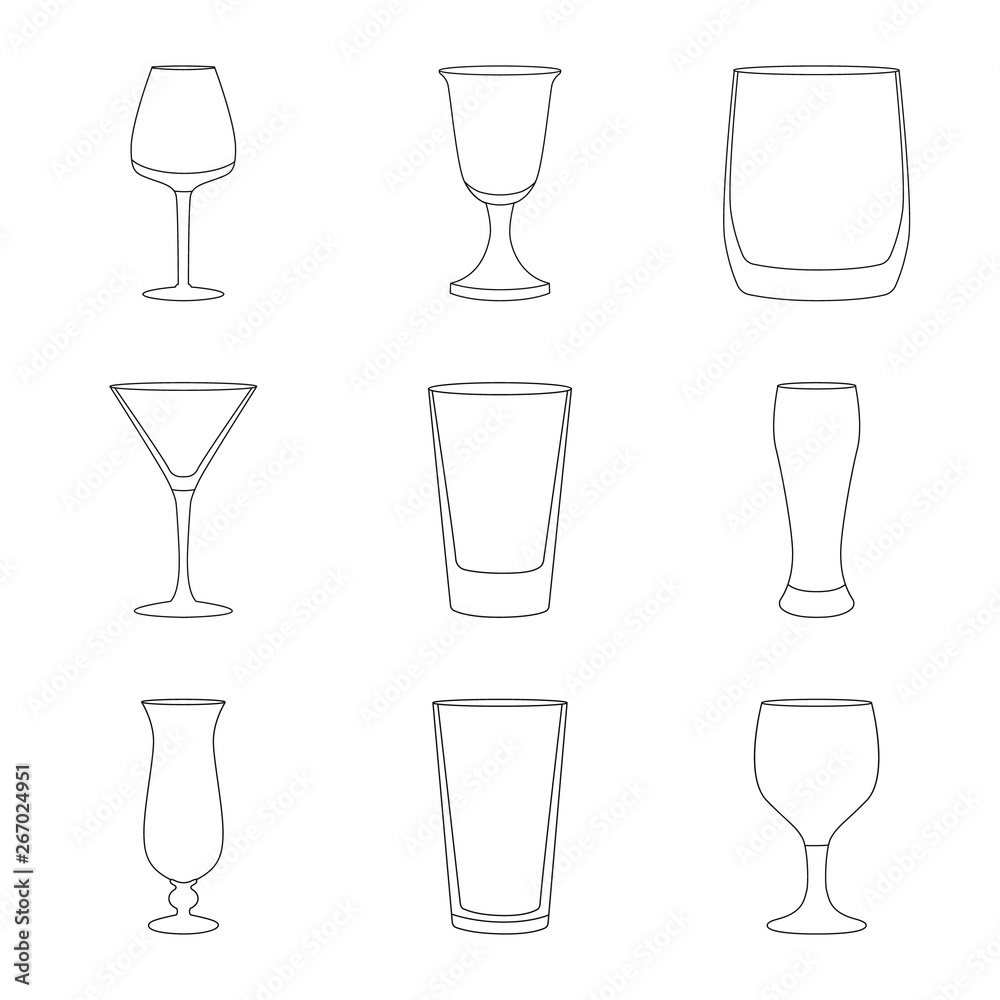 Vector design of dishes and container icon. Collection of dishes and glassware stock vector illustration. Vector design of dishes and container icon. Collection of dishes and glassware stock vector illustration.