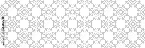Gray seamless print on white background. Monochrome arabian design