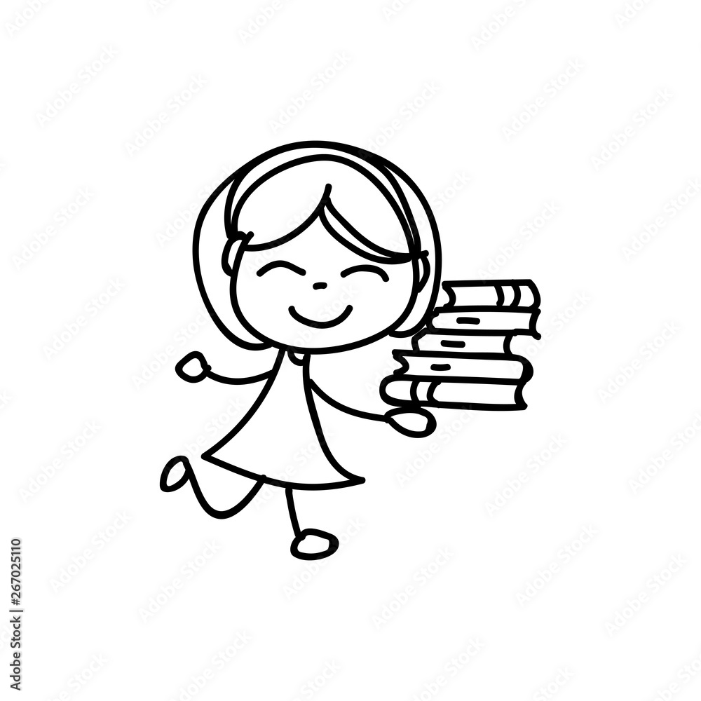Cartoon character happy girl people happiness hand drawing illustration Cartoon character happy girl people happiness hand drawing illustration