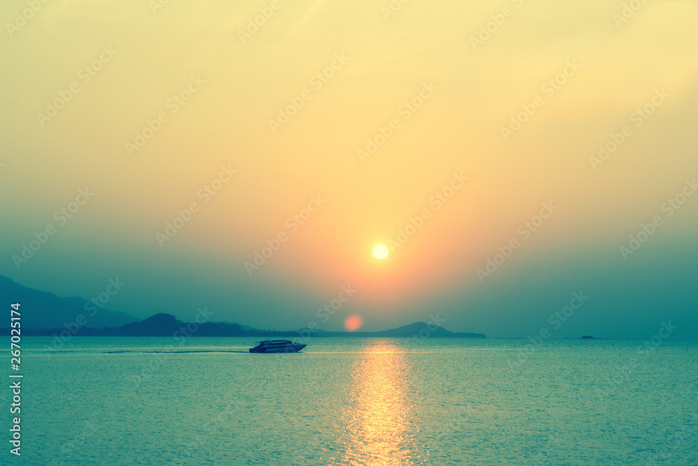 Beautiful sunset at the  sea ,Koh Samui  ,Thailand .Nice view of summer  ,nature wallpaper background
