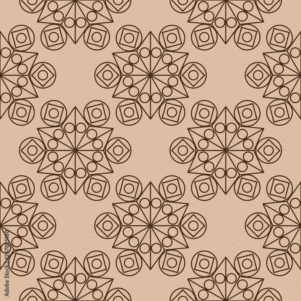 Geometric mixed print. Brown design on beige seamless background Geometric mixed print. Brown design on beige seamless background