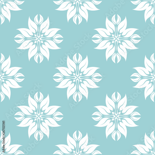 Floral seamless pattern. White flowers on blue background