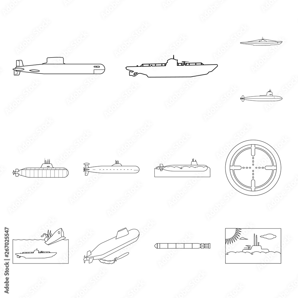 Vector illustration of boat and navy sign. Set of boat and deep   stock vector illustration.