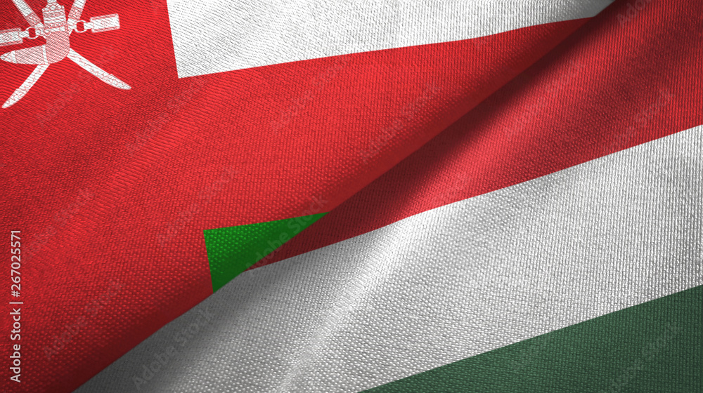 Oman and Hungary two flags textile cloth, fabric texture
