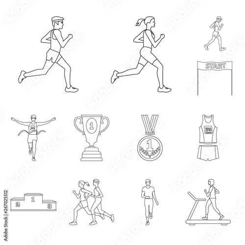 Vector illustration of exercise and sprinter  symbol. Set of exercise and marathon vector icon for stock.