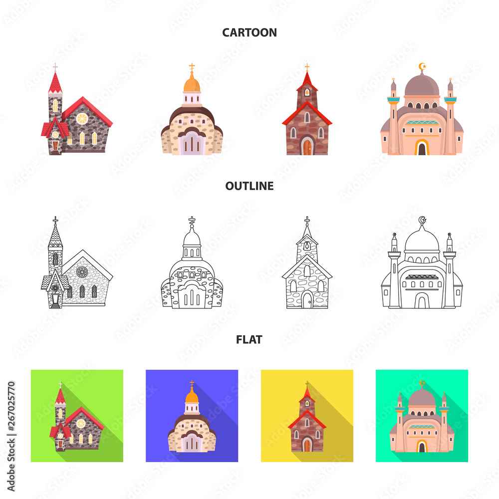 Vector design of cult and temple logo. Collection of cult and parish stock vector illustration. Vector design of cult and temple logo. Collection of cult and parish stock vector illustration.