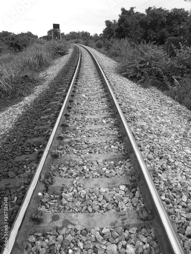 railroad of Thailand in black and white tone 
