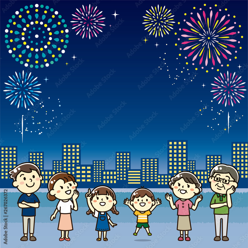 家族 夜景 花火 家族 夜景 花火