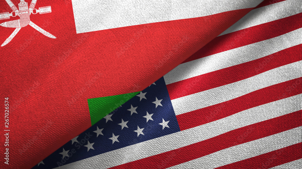 Oman and United States two flags textile cloth, fabric texture Oman and United States two flags textile cloth, fabric texture