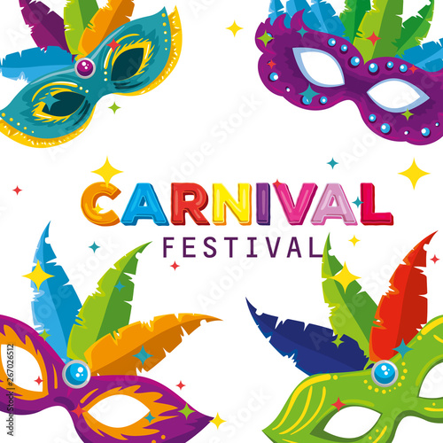 carnival masks with feathers decoration to party celebration
