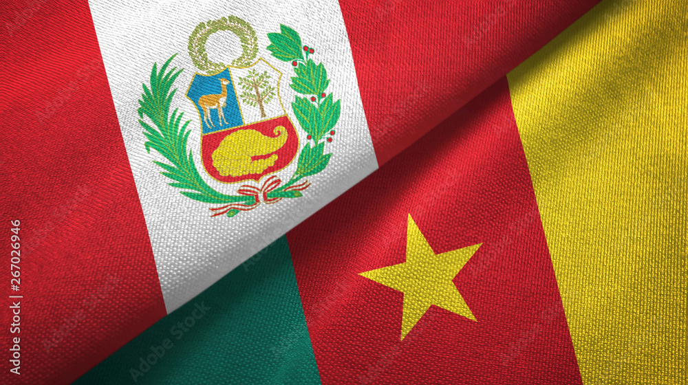 Peru and Cameroon two flags textile cloth, fabric texture Peru and Cameroon two flags textile cloth, fabric texture