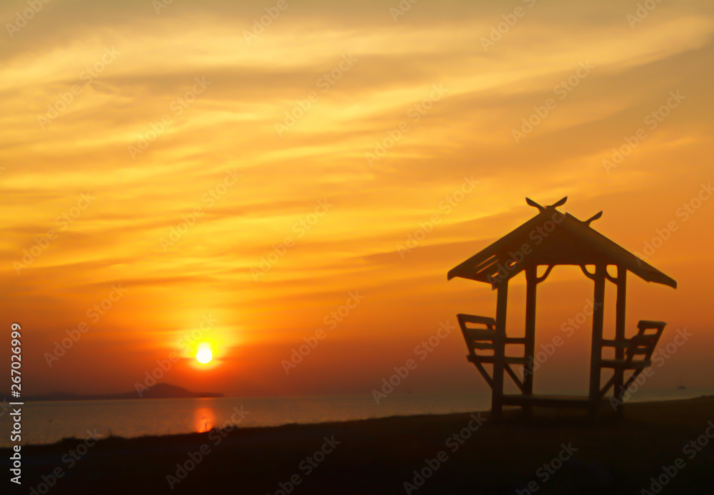 beuatiful sunset  at the sea  with a little hut on the beach ,Thailand   abstract  summer nature wallpaper  background