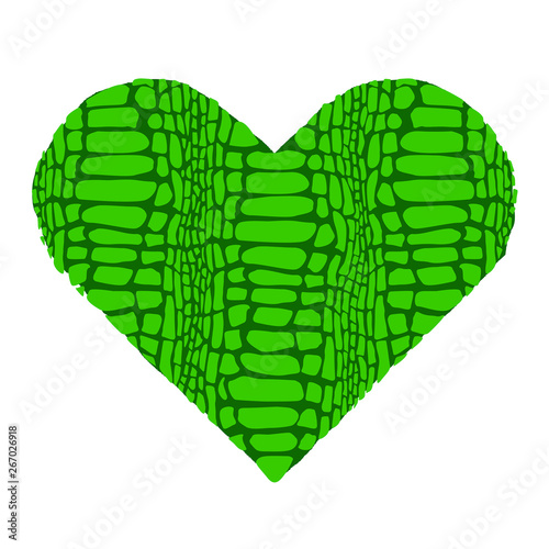 Crocodile skin in shape of heart. Trendy animal print. Fashion vector illustration.