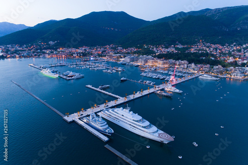 Aerial view of Porto Montenegro in Tivat at dusk photo