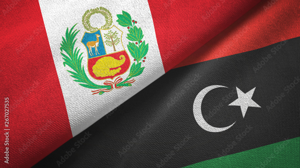 Peru and Libya two flags textile cloth, fabric texture Peru and Libya two flags textile cloth, fabric texture