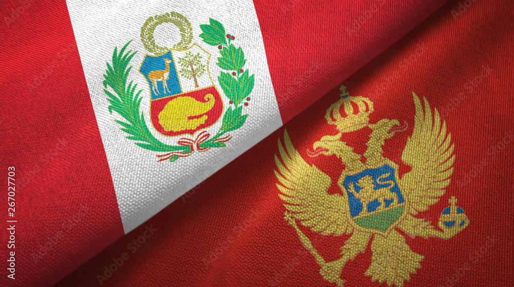 Peru and Montenegro two flags textile cloth, fabric texture Peru and Montenegro two flags textile cloth, fabric texture